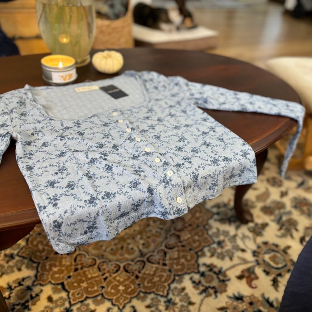 Light Blue Pointelle Cardigan Top